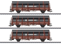 Märklin 46563 - H0 - 3-tlg. Set Rungenwagen Stahlrohre, DB, Ep. IV - Set 1